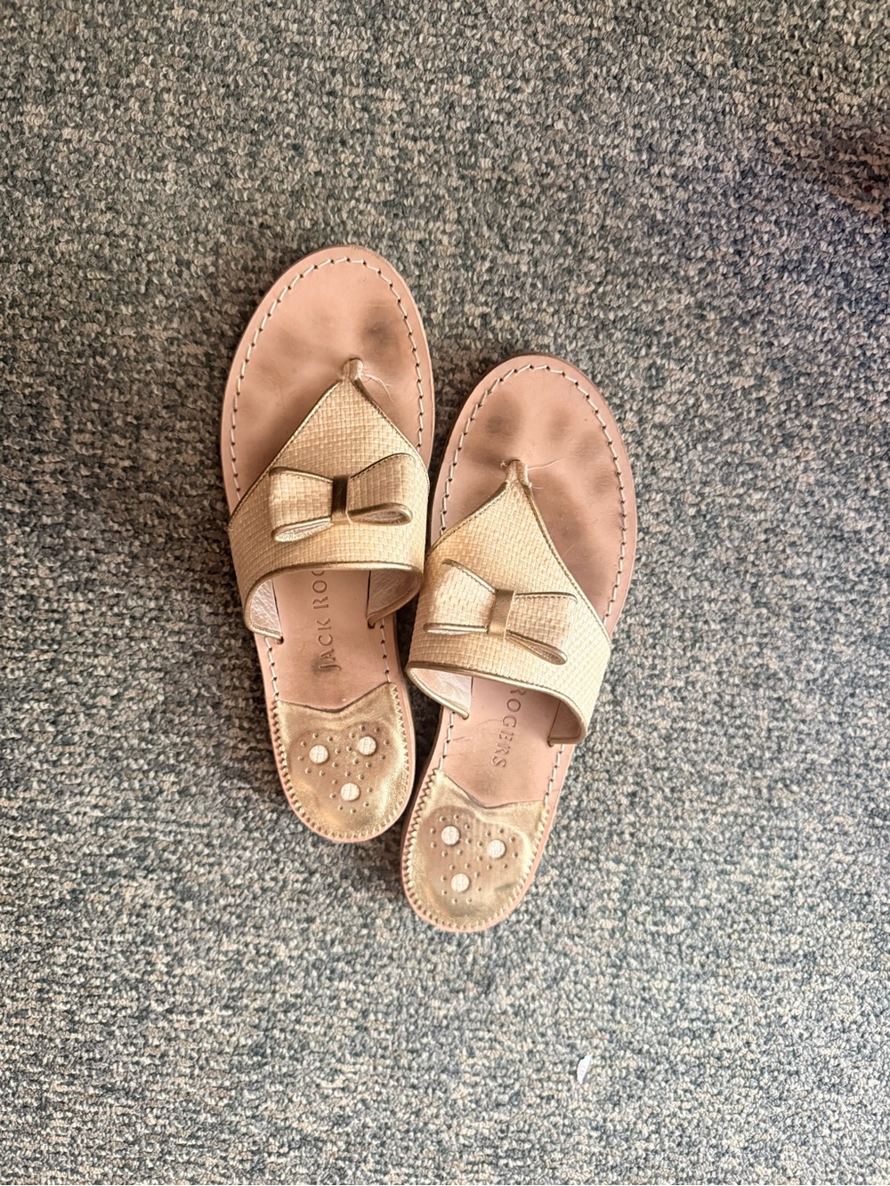 Jack Rogers Beige Bow Slide Sandals
